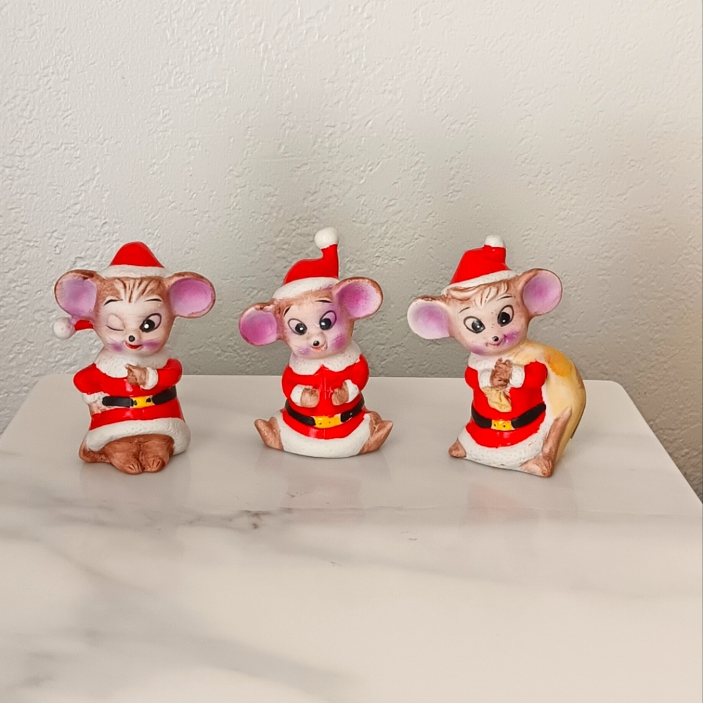Festive Mouse Figurines in Santa Outfits